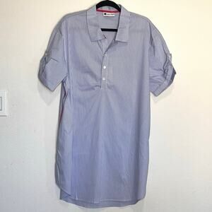 CARYN LAWN Jackie Dress Size OSFM Blue Stripe Pink Trim Long Sleeve Pockets NWT